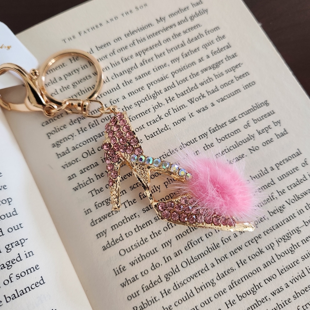 NWT Pink Rhinestone High Heel Keychain & Bag Charm with Fur Pom Pom - Picture 2 of 6